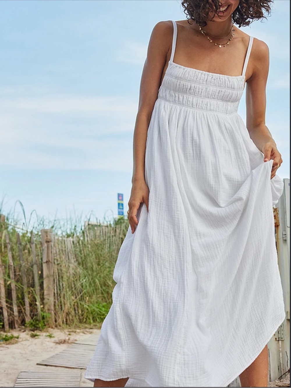 Aerie White Smocked Maxi dress Size XS